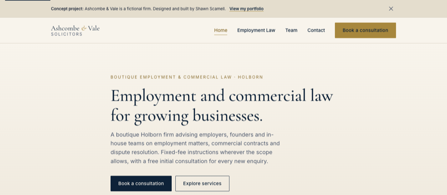 Ashcombe & Vale Solicitors concept site preview