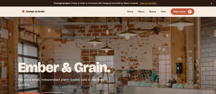 Ember & Grain coffee shop concept site preview