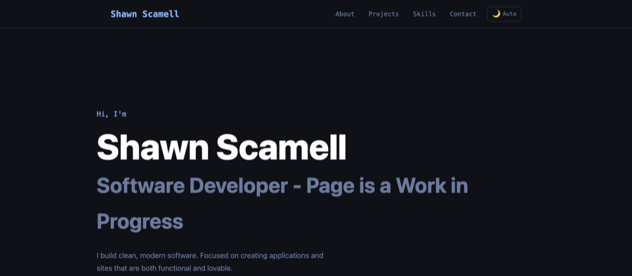 Shawn Scamell portfolio site preview